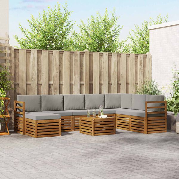 vidaXL Soffgrupper 9 pcs Naturlig och Ljus Gr&aring; Massivt Akaciatr&auml;