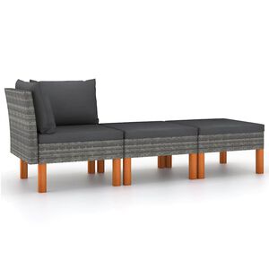 vidaXL Loungegrupp 3 delar konstrotting och massivt eukalyptustr&auml;