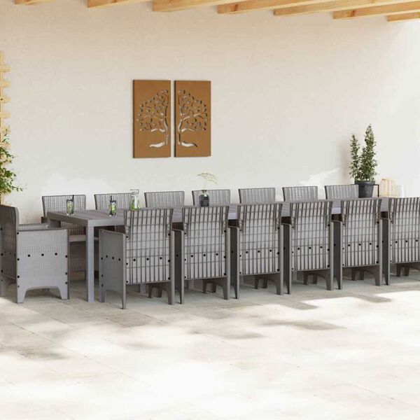 vidaXL Tr&auml;dg&aring;rds matsalsset med Kuddar med kudde 17 pcs Ljusgr&aring; PP