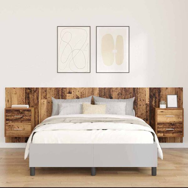 vidaXL Huvudgavel Med Sk&aring;p med l&aring;da 3 pcs Gammalt tr&auml; Konstruerat tr&auml;