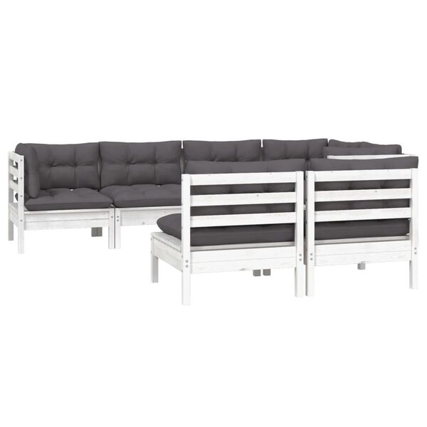 vidaXL Loungegrupp med dynor 7 delar vit massiv furu