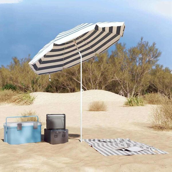 vidaXL Badparasol Bl&aring; och Vit 206 x 206 x 212 cm Polyester och metall