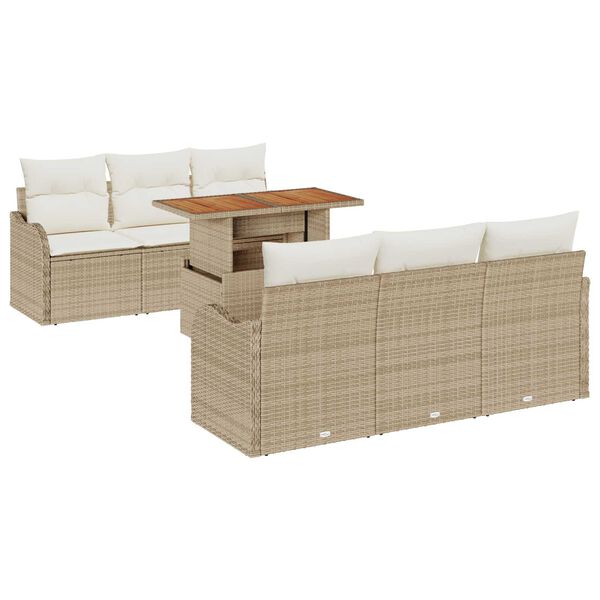 vidaXL Tr&auml;dg&aring;rdsoffset med lagring 7 pcs Beige Poly rattan