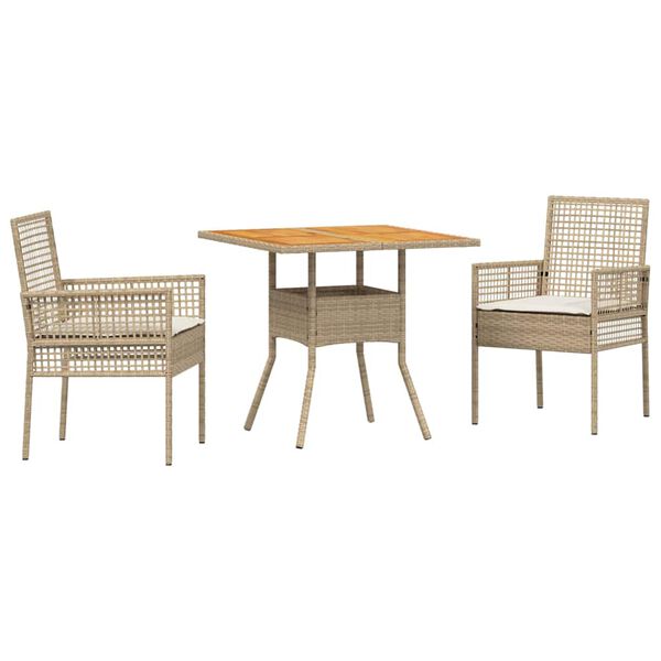vidaXL Tr&auml;dg&aring;rdsm&ouml;belset 3 pcs Beige konstrotting