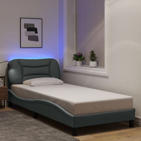 vidaXL Bed Frame with LED without Mattress "Hvar" Light Grey 90x200 cm Fabric