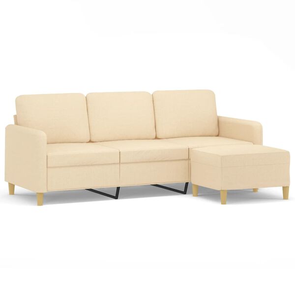 vidaXL 3-sitssoffa med fotpall Gr&auml;ddvit 180 cm tyg