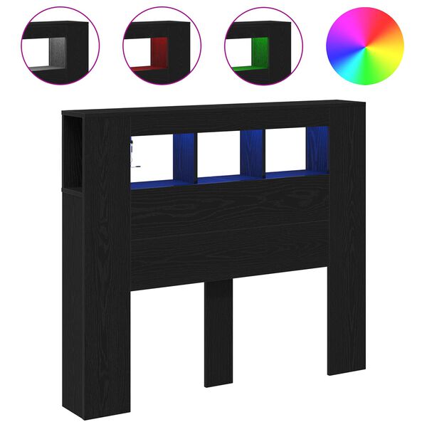 vidaXL LED huvuddyna Svart Ek 120 x 18,5 x 103,5 cm Konstruerat trä