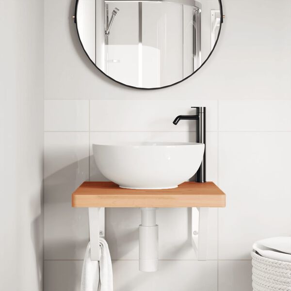 vidaXL V&auml;ggmonterad handfatshylla st&aring;l och massiv bok