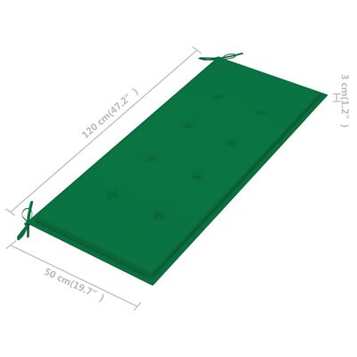 vidaXL Trädgårdsbänk med grön dyna 120 cm massiv teak