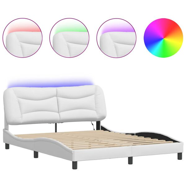 vidaXL Bed Frame with LED without Mattress "Hvar" White 160x200 cm