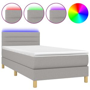 vidaXL Rams&auml;ng med madrass & LED ljusgr&aring; 90x190 cm tyg