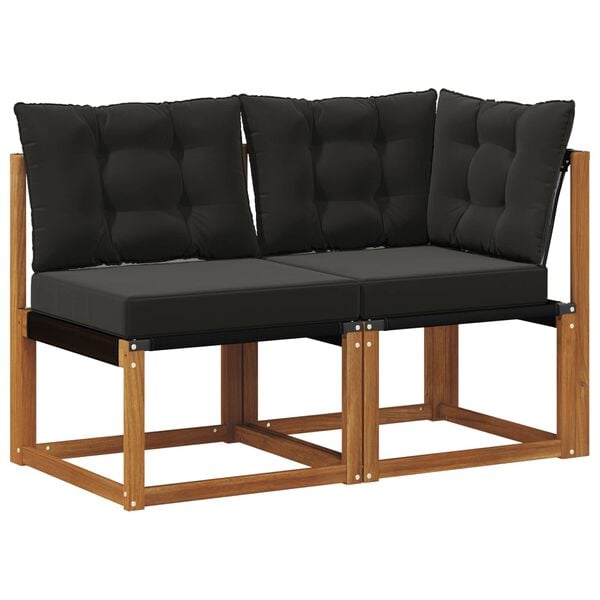 vidaXL Modulsoffa utomhus mitt och h&ouml;rn med kudde 2 Stycke Naturf&auml;rg