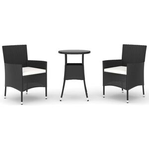 vidaXL Caf&eacute;set med dynor 3 delar konstrotting svart
