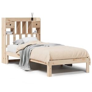 vidaXL S&auml;ng med bokhylla utan madrass 90x200cm massiv furu