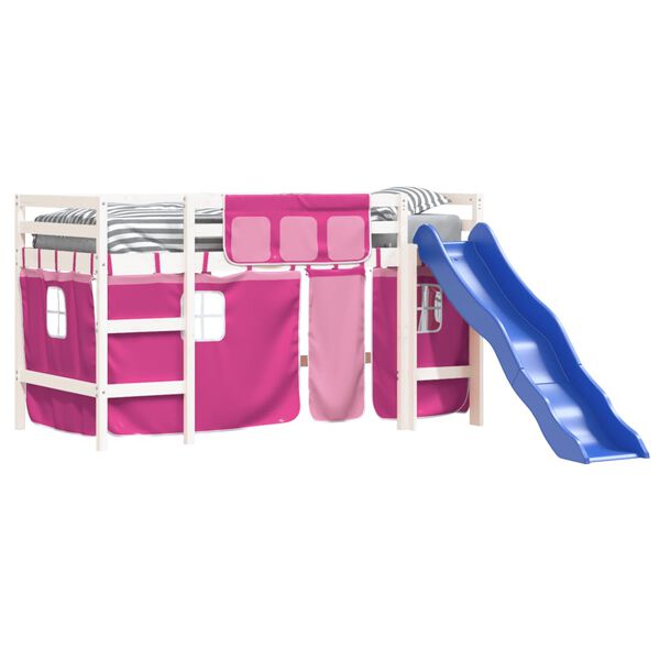 vidaXL Loftsäng med rutschkana rosa 90x190 cm massiv furu