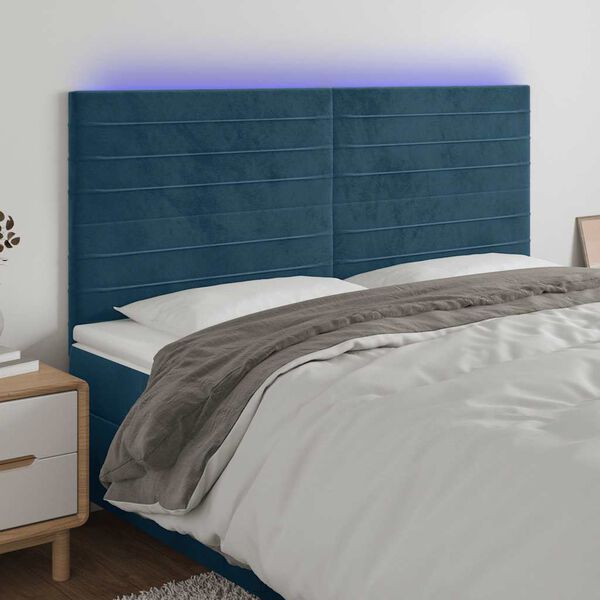 vidaXL S&auml;nggavel LED m&ouml;rkbl&aring; 180x5x118/128 cm sammet