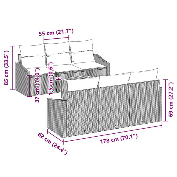 vidaXL Tr&auml;dg&aring;rdsoffset med kudde 7 pcs Svart konstrotting