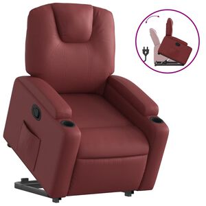 vidaXL Reclinerf&aring;t&ouml;lj med uppresningshj&auml;lp vinr&ouml;d konstl&auml;der