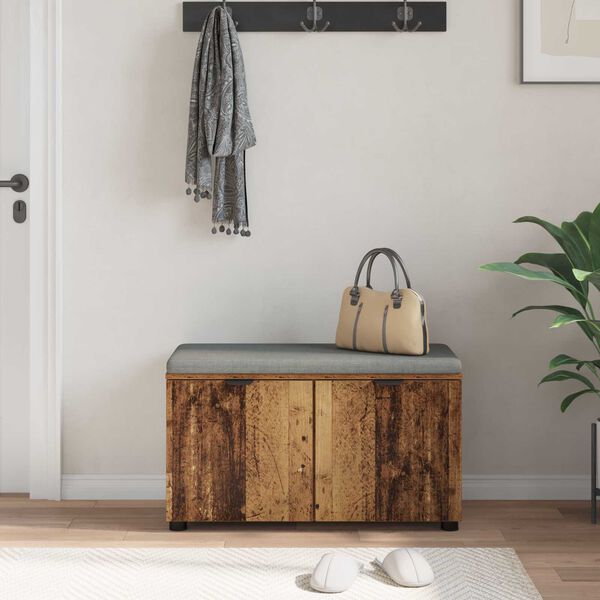 vidaXL Hallb&auml;nk med kudde med lagring Gammalt tr&auml; 80 x 46 x 46 cm