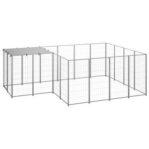 vidaXL Hundg&aring;rd silver 6,05 m&sup2; st&aring;l