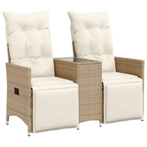 vidaXL Tr&auml;dg&aring;rdssoffa f&auml;llbar 2-sits med bord beige konstrotting