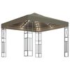 vidaXL Paviljong med ljusslinga LED 3x3 m taupe tyg