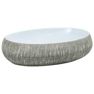 vidaXL Handfat gr&aring; och bl&aring; oval 59x40x15 cm keramik