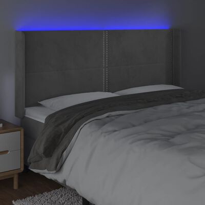 vidaXL Sänggavel LED ljusgrå 163x16x118/128 cm sammet