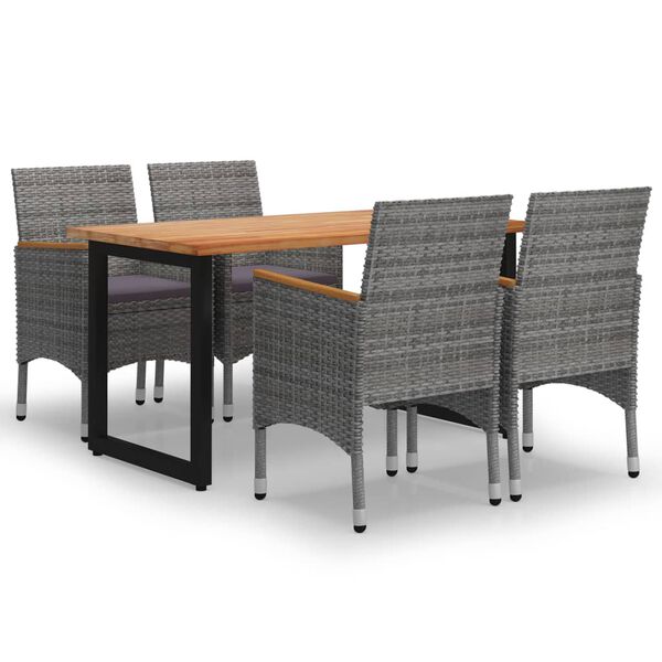 vidaXL Matgrupp f&ouml;r tr&auml;dg&aring;rden med dynor 5 delar konstrotting gr&aring;