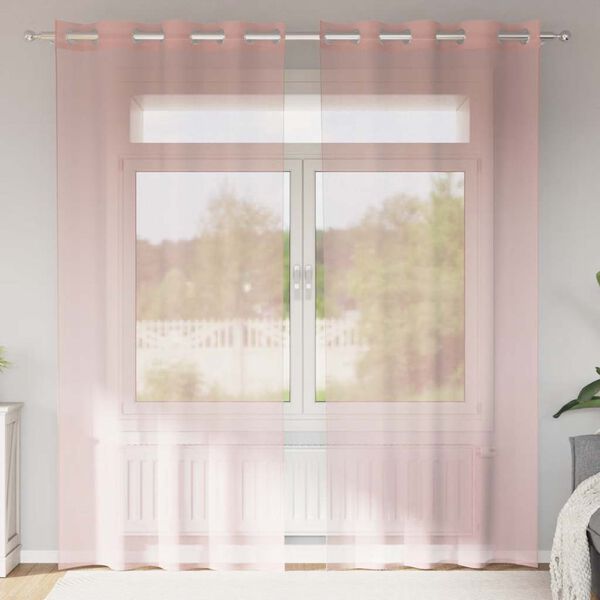 vidaXL Voile gardiner med genomföringar 2 st rosa 140x225 cm