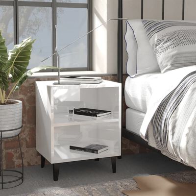 vidaXL Sängbord med metallben 2 st vit högglans 40x30x50 cm
