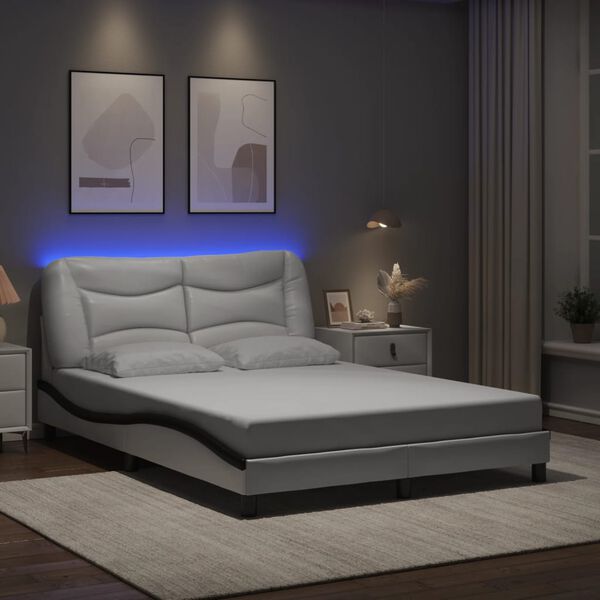 vidaXL Bed Frame with LED without Mattress "Hvar" White and Black 140x190 cm