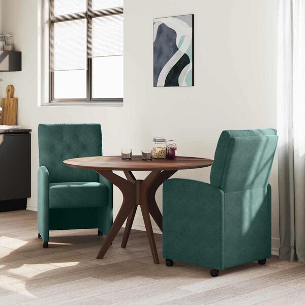 vidaXL Matstolar med hjul 2 pcs Mörkgrön 58 x 67 x 97 cm Sammet