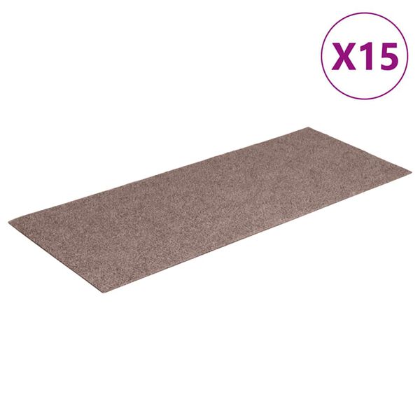 vidaXL Trappmattor sj&auml;lvh&auml;ftande 15 st 60x25 cm ljusbruna rektangul&auml;ra