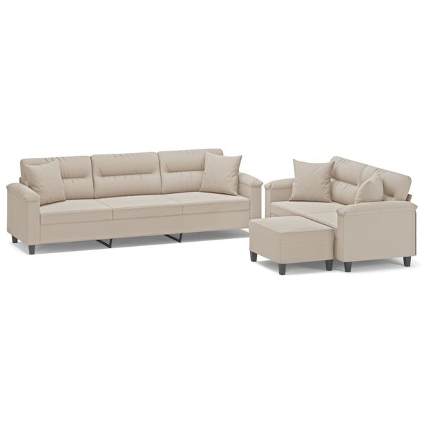 vidaXL Soffgrupp med kuddar 3 delar Gräddvit mikrofibertyg