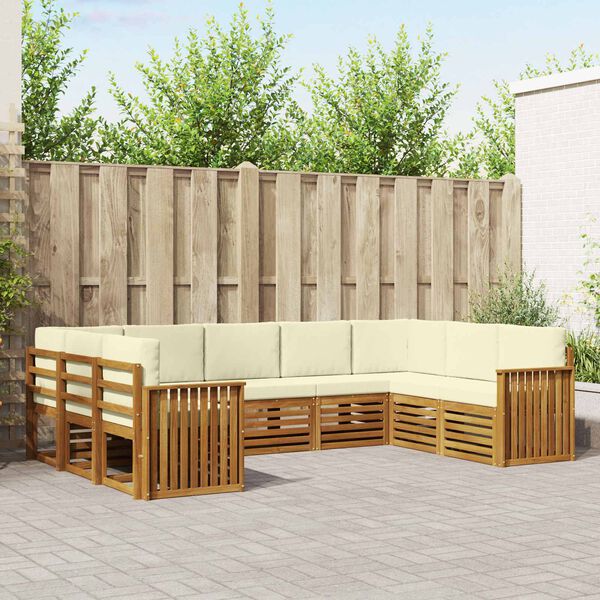 vidaXL Soffgrupper 9 pcs Naturlig och Gr&auml;dde Massivt Akaciatr&auml;