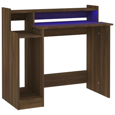 vidaXL Skrivbord med LED brun ek 97x45x90 cm konstruerat trä