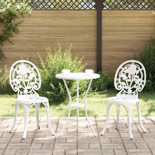 vidaXL Tr&auml;dg&aring;rds Bistro Set 3 pcs Vit Aluminium
