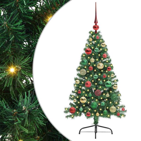 vidaXL Konstgjord Förbelyst Julgran med 150 LED-lampor Grön 120 cm PVC