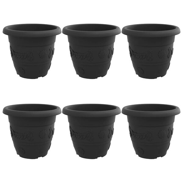 vidaXL Rund Blomkruka 6 pcs Svart &Oslash; 26 x 21.5 cm Plast