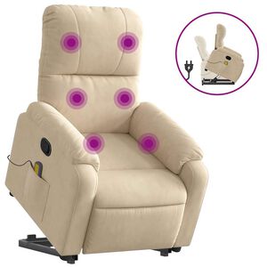 vidaXL Massagef&aring;t&ouml;lj med uppresningshj&auml;lp gr&auml;ddvit mikrofibertyg