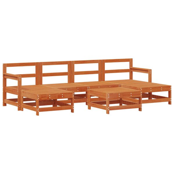 vidaXL Tr&auml;dg&aring;rd loungem&ouml;bler 7 pcs VaxBrun Massivt furu