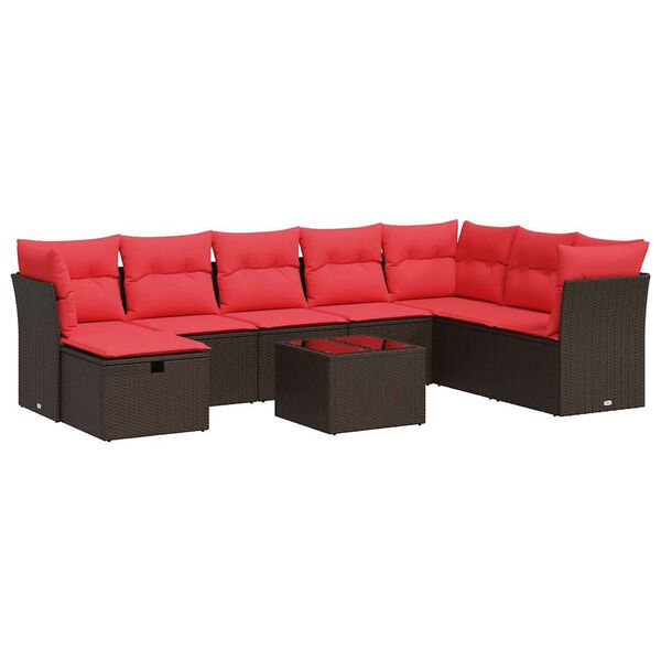 vidaXL Loungegrupp f&ouml;r tr&auml;dg&aring;rden med dynor 9 delar konstrotting brun