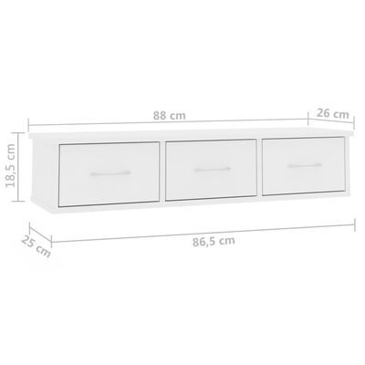 vidaXL Väggmonterade lådor vit 88x26x18,5 cm spånskiva