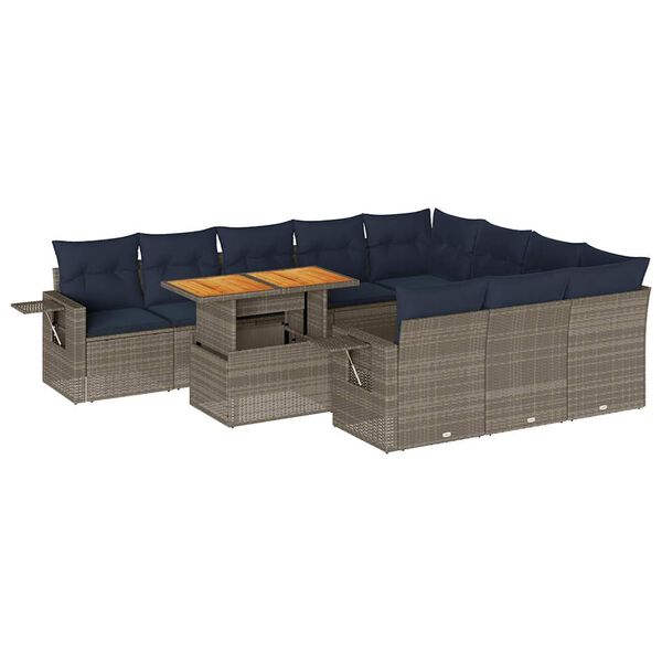 vidaXL Loungegrupp för trädgården med dynor 11 delar grå konstrotting