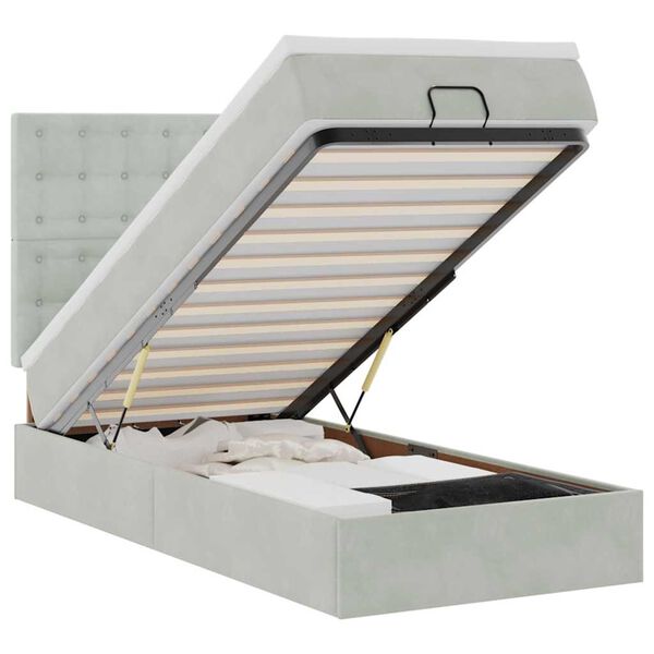 vidaXL Ottoman s&auml;ngram med madrasser ljusgr&aring; 90x200 cm sammet