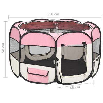 vidaXL Hopfällbar hundhage med väska rosa 110x110x58 cm