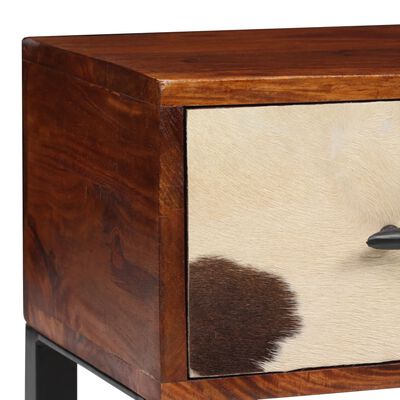 vidaXL Sängbord massivt sheshamträ och äkta läder 40x30x50 cm