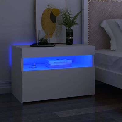vidaXL Sängbord med LED-belysning vit 60x35x40 cm konstruerat trä