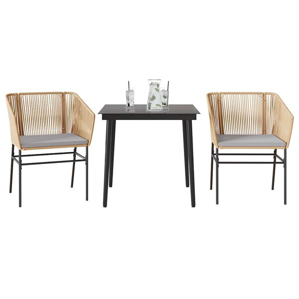 vidaXL Matgrupp för trädgård med dynor 3 delar brun polyrotting glas